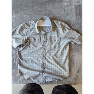 Orvis Mens Grey Windowpane Plaid Short Sleeve Vented Button Down Shirt Size XL